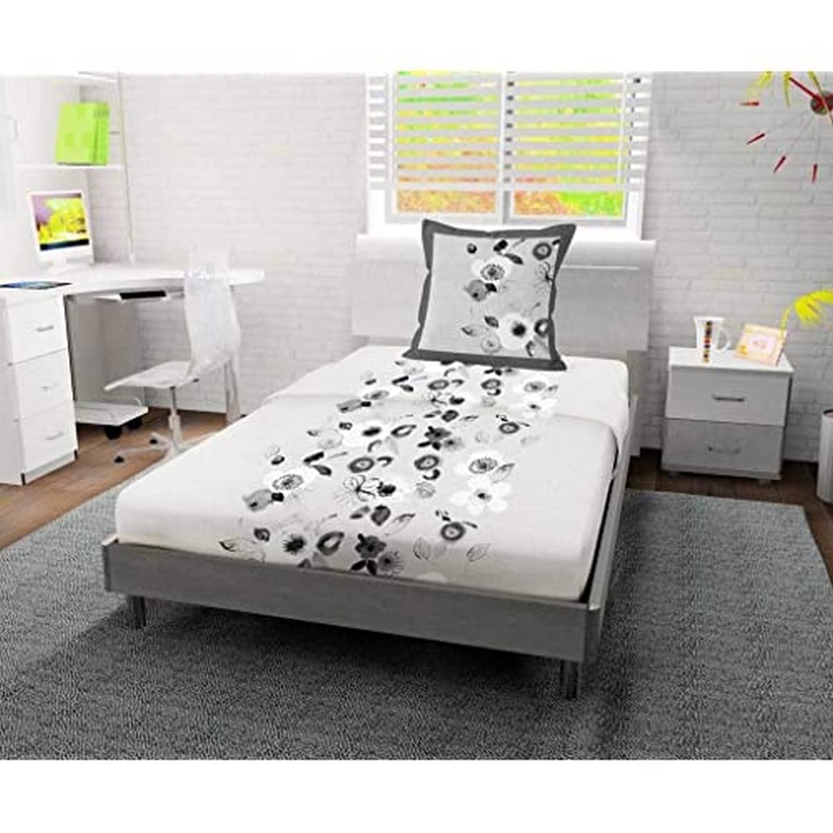 Soleil d'ocre Aquarelle Bedding Set, Cotton, Grey, 180 x 290 cm