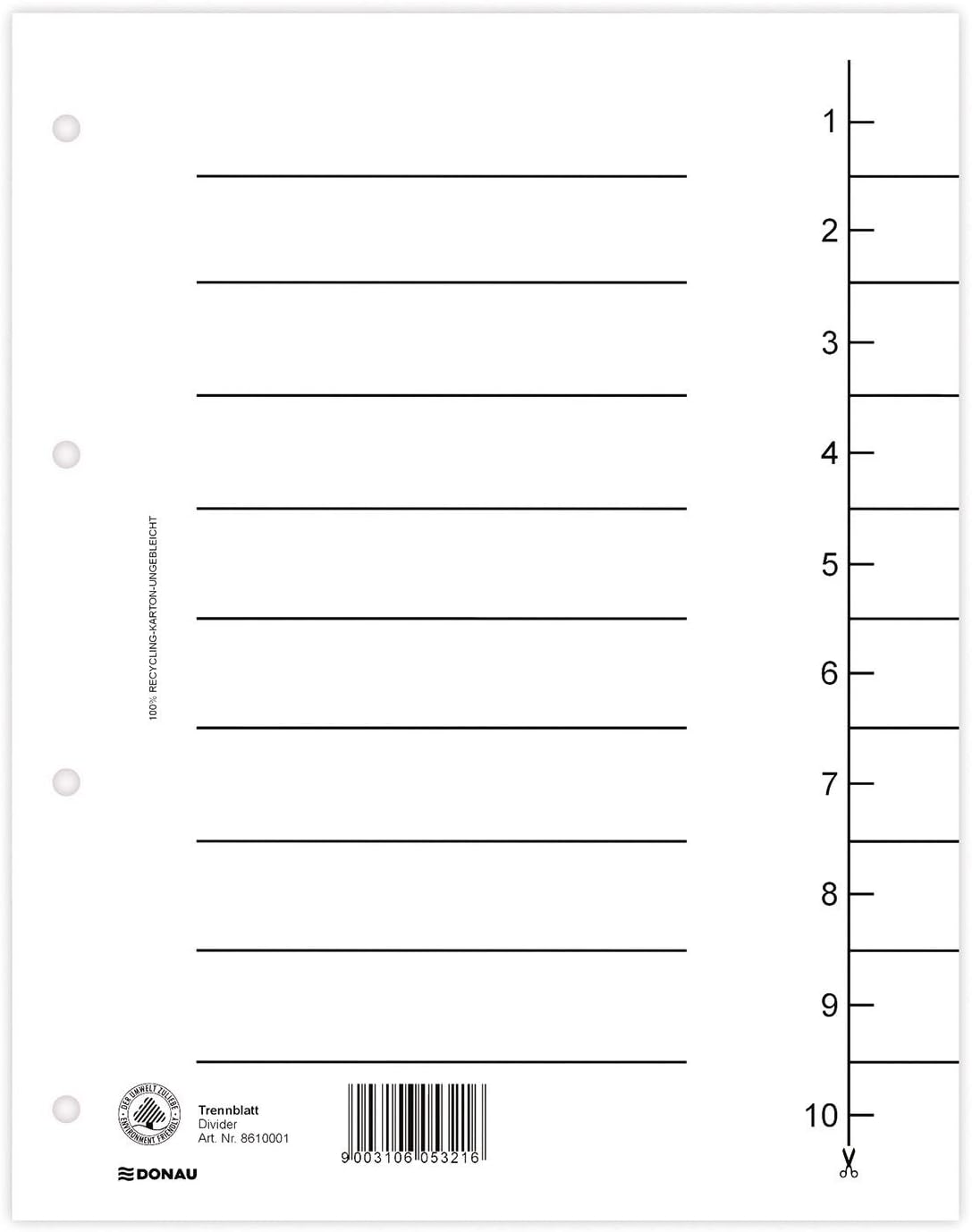 DONAU 8610001-09 Pack of 100 Dividers, Colour: White, Cardboard Index, Extra Wide