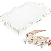 Tlence 16" Ceramic Serving Tray with Handles, Vintage Large Serving Platter, Luxury British Style Coffee Table Tray, Decorative Dish with Golden Rim, Rectangular Tea Tray for Perfume for Living Room