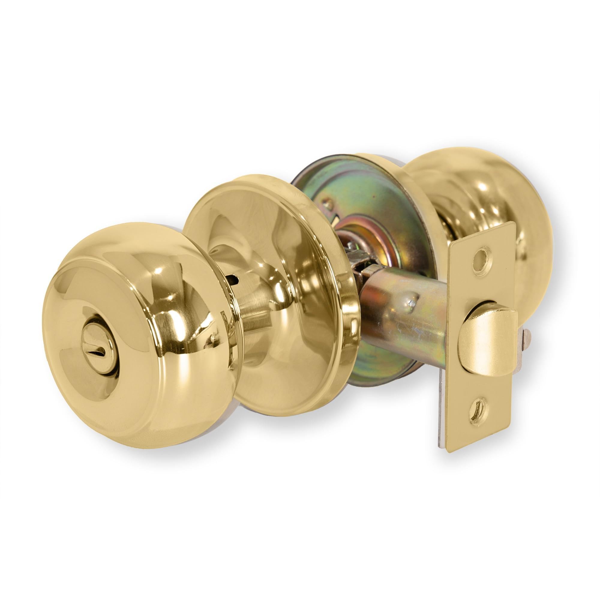 XFORT Bello Privacy Knob Set Polished Brass, Keyless Door Knob with Lock for Internal Wooden Bathroom Doors, Complete Set with Tubular Latch