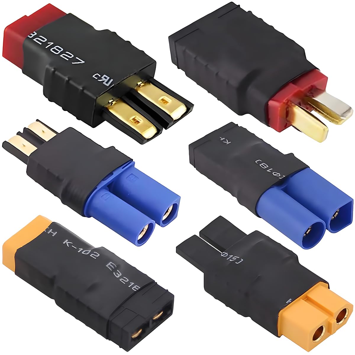 ZHUROUPU 6Pcs TRX Traxxas to Deans T Plug Male Female Connector, XT60 to TRX Male Female Adapter Wireless Connector, EC5 to Traxxas Plug Adapter for RC Lipo Battery Charger FPV Drone RC Car ESC — image 1