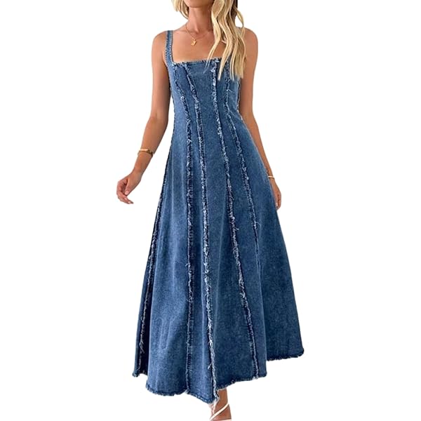 chouyatou Women's Adjustable Spaghetti Strap Maxi Long Denim Dress A-Line Swing Distressed Jean Sun Dress (Small, Dark Blue) at Amazon Women's Clothing store chouyatou Women's Adjustable Spaghetti Strap Maxi Long Denim Dress A-Line Swing Distressed Jean Sun Dress (Small, Dark Blue) at Amazon Women's Clothing store
