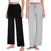 Komfokore Women's Loose Casual Pants Comfy Home Lounge Pants Elastic Drawstring Pajama Bottoms with Pockets 2 Pack