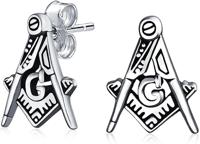 Amazon ブリングジュエリー スターリングシルバー925製 フリーメイソン シンボル メソニック コンパス スタッド スタッドピアス ピアス 通販