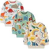 GFQLONG Toddler Boy Sweatshirts,Boys Pullover Crewneck Long Sleeve Shirts,Cotton Dinosaur Cartoon Sweaters Tops