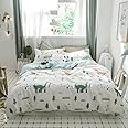 BuLuTu Dinosaur Kids Bedding Sets Twin Cotton,3 Pieces Premium Soft Reversible Dino Forest Print Teen Boys Girls Twin Duvet Cover Set Cotton with Zipper Closure and Ties,NO Comforter