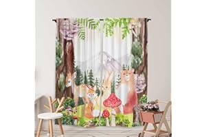 Yilinata Watercolor Woodland Window Curtains for Kids Boys Girls Fairy Forest Cute Animals Baby Living Room Bedroom Nursery Toddler Home Rod Pocket Drapes Party Decor Durable Fabric 82 in x 84 in