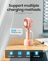 gaiatop Mini Portable Fan USB Rechargeable 3 Speed Pink Base Desk Travel view 6