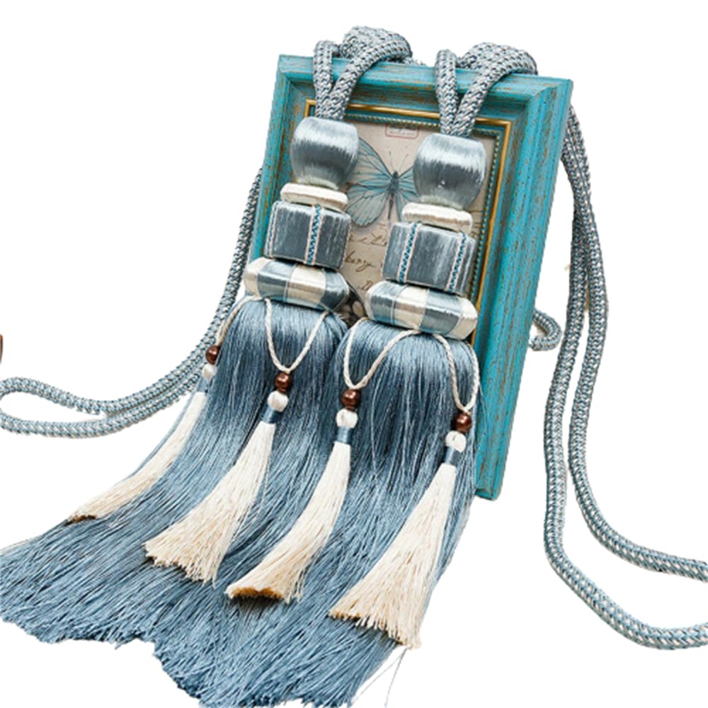1 Pair Curtain Tiebacks Holdbacks Clip Binding Rope Tie Backs Handmade Tassel Tiebacks Home Window Decorative (Blue2)