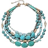Secret for Longevity Four Strand Gold Tone Resin Turquoise Aqua Teal Blue Western Style Chunky Statement Necklace