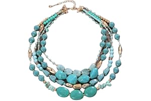 Secret for Longevity Four Strand Gold Tone Resin Turquoise Aqua Teal Blue Western Style Chunky Statement Necklace, Large, Res