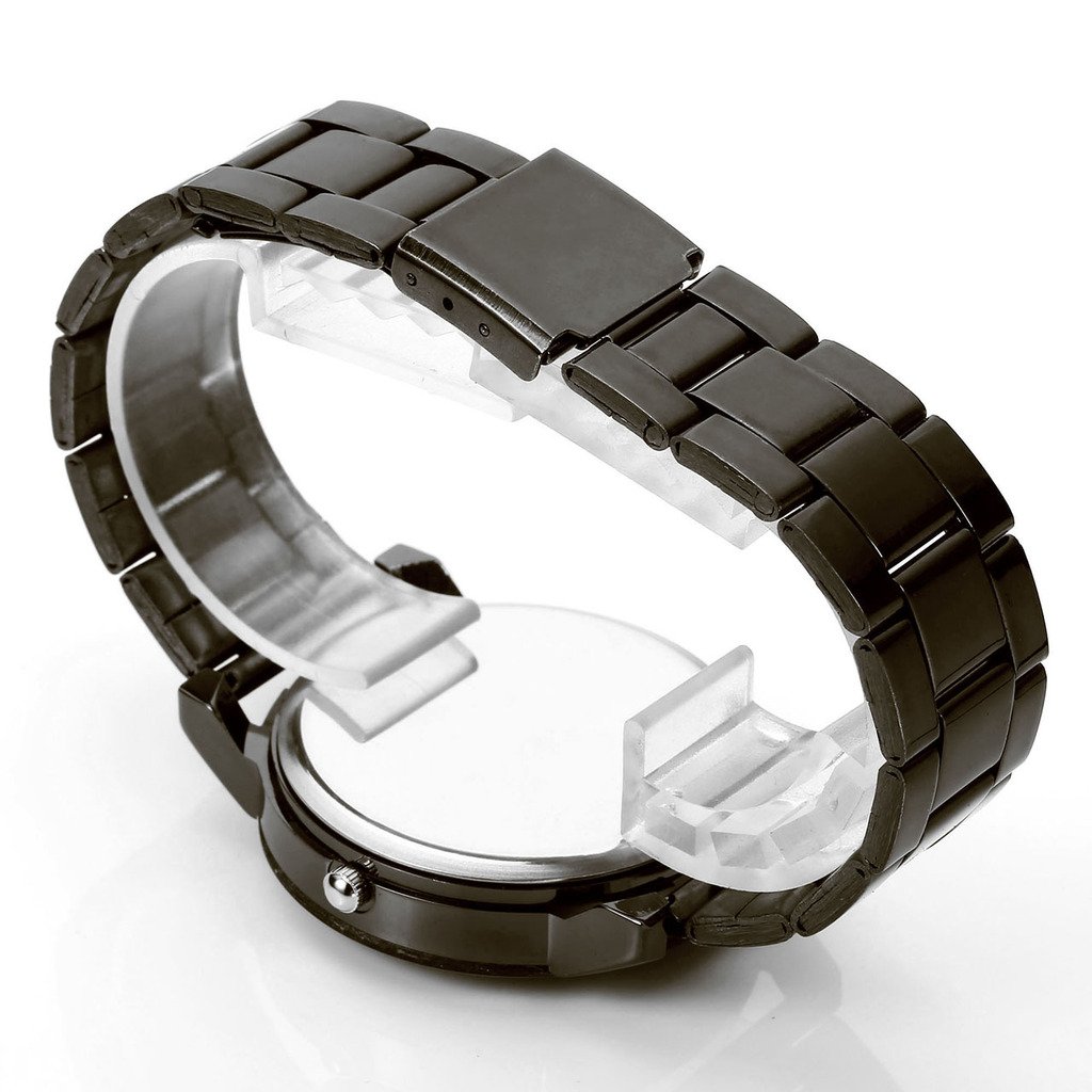 JSDDE unisexe Montre à Quartz Analog Bracelet classique Convexes noir motif géométrique engrenage secondes Cadran