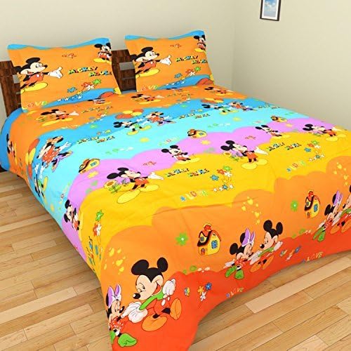Tanvi Arts Tanvi's 3D Micky Mouse Cartoon Printed Double Bedsheet With 2 Pillow Covers King Multicolor