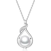 SUNFEEL Freshwater Pearl Necklaces for Women, 925 Sterling Silver Teardrop Infinity 8.5Mm Real Pearl Pendant, Dainty Women's Jewelry Gifts for Mom Wife Girlfriend Anniversary Birthday Wedding Bridal