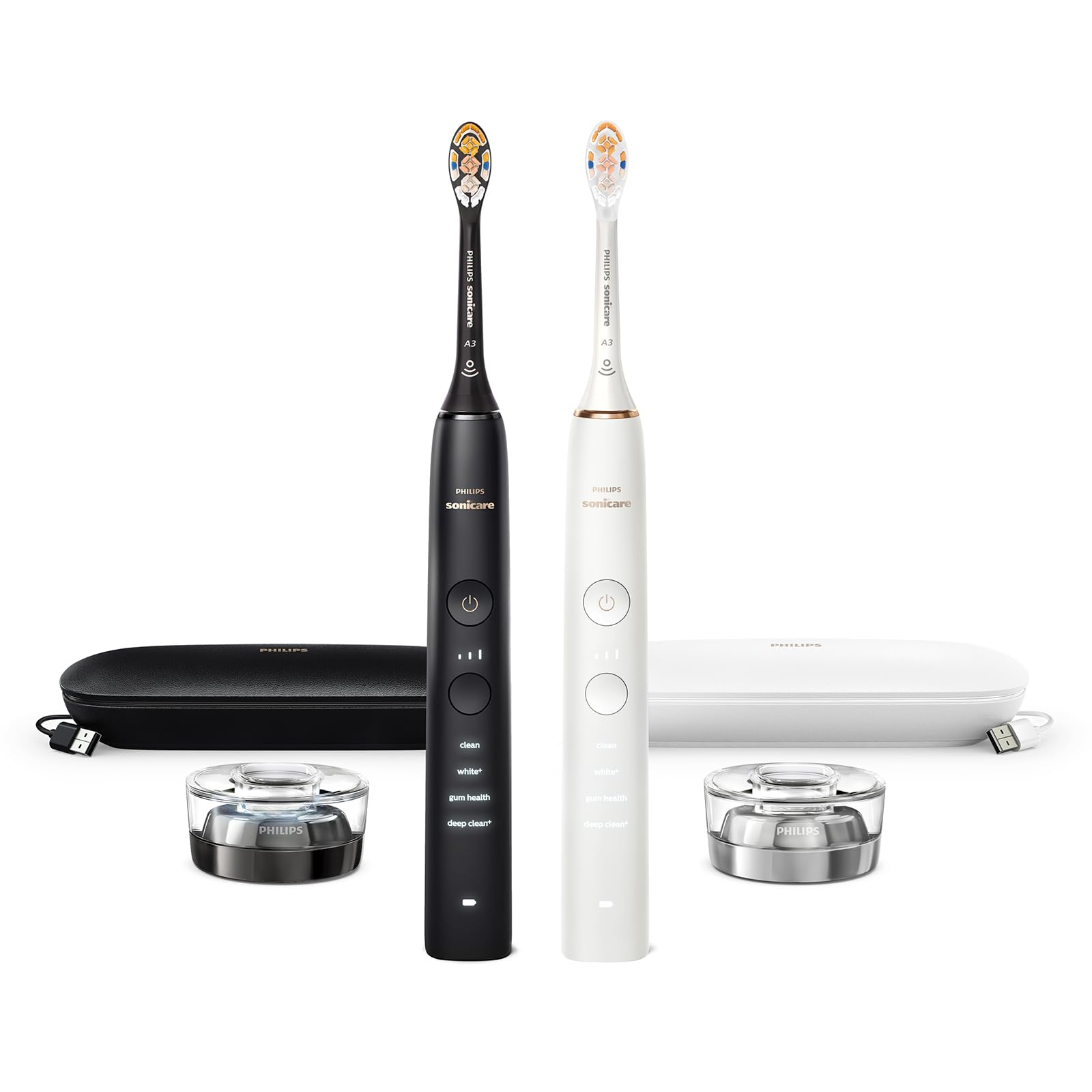 Photo 1 of Philips Sonicare DiamondClean Connected Electric Toothbrush 2 Pack, x2 Sonic Toothbrushes, x2 Charging Travel Cases, x2 A3 Brush Heads, 12 Brushing Settings, (Black and Rose Gold) Model HX9912/71