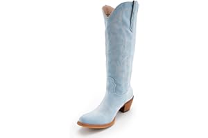 KaroNairy Women Cowboy Boots Faux Suede Embroidered Pointed Thick Heeled Western Wide Calf Cowgirl Ponited Toe Mid Calf Boots