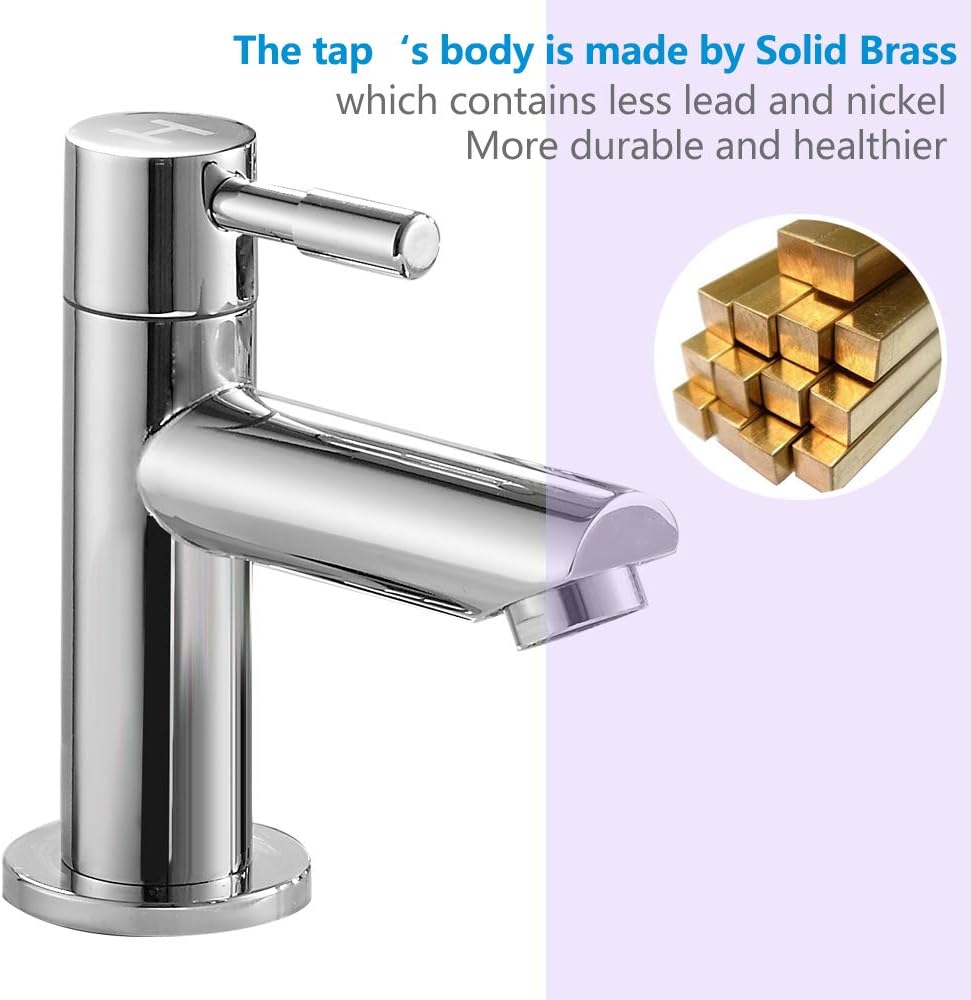 Maynosi Bathroom Basin Pillar Taps, Pair Basin Sink Mixer Taps, 1/4 Turn Washroom Pair Faucets Twin Lever, 2 Pcs Modern Taps - Image 5