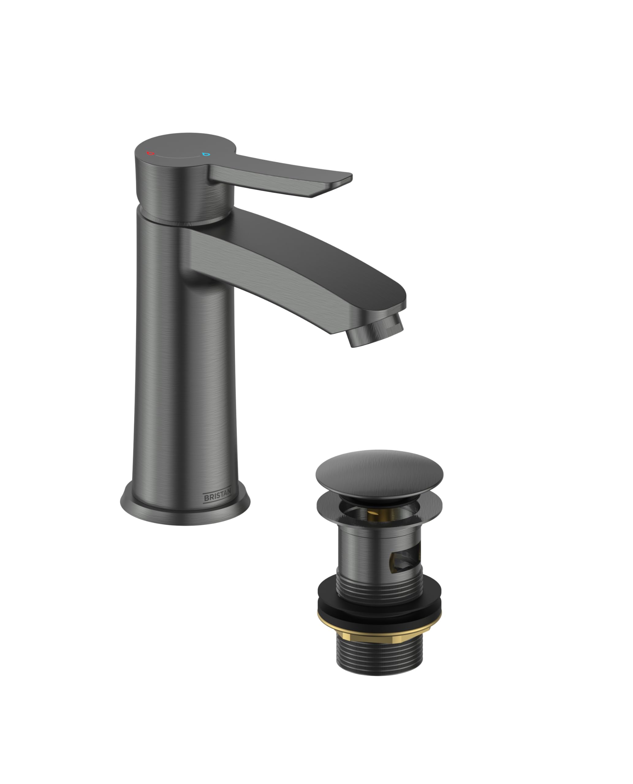 Bristan Apelo Eco Start Basin Mixer with Clicker Waste Gun Metal Grey