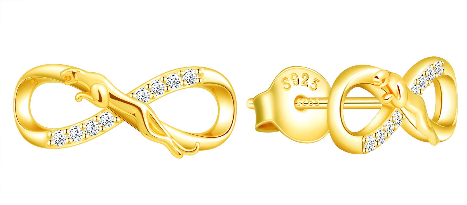 INFINIONLY Women's Earrings Studs, 925 sterling silver Jewellery Sets, Cheetah and infinity symbol gold, Inlaid zircon, animal jewelry-sets