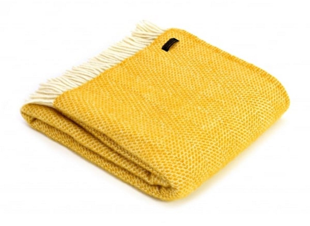 Tweedmill Textiles 100% Pure New Wool Beehive Throw, Mustard, 150x180cm