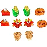 Thanksgiving Halloween Turkey Pumpkin Maple Leaf Stud Earrings Set for Women Glitter Acrylic Fall Earring Autumn Harvest Jewelry Gifts-5 Pairs