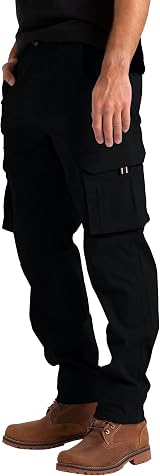 westAce Men’s Cargo Work Trousers Cotton Stretch Heavy Duty 38W 30L Black view 2