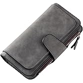 M.K ZIZZYPOP Women's Wallets Leather RFID Blocking Slim Wallet Bifold Card Holder Card Cases With Zipper Coin Pocket ID Window (Dark Gray)