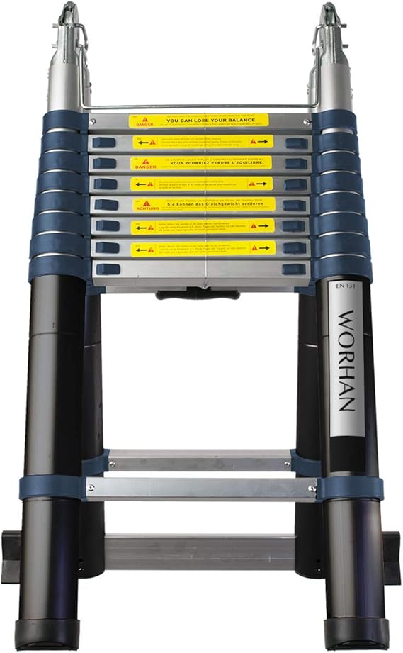 WORHAN 5.6 Meter Double Telescopic Foldable Extendable Multipurpose Aluminium A Frame Ladder