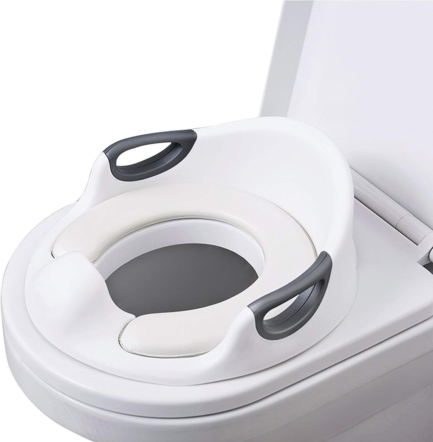 Galaxer Potty Training Toilet Seat PP Material Anti Slipping Training Seat with Splash Guard Streamlined Armrests and Back Support Apply to Round and Oval Toilets (White)