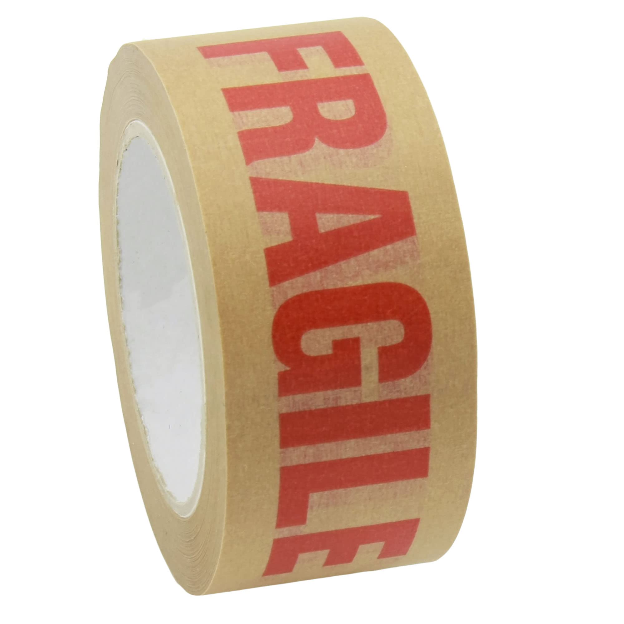 Kraft Paper Packaging Tape | Fully Recyclable Sticky Tapes | Strong Eco-Friendly Kraft Paper for Packing Parcels and Boxes | Brown Paper Packaging for Moving House | (Fragile Printed, Pack of 1)