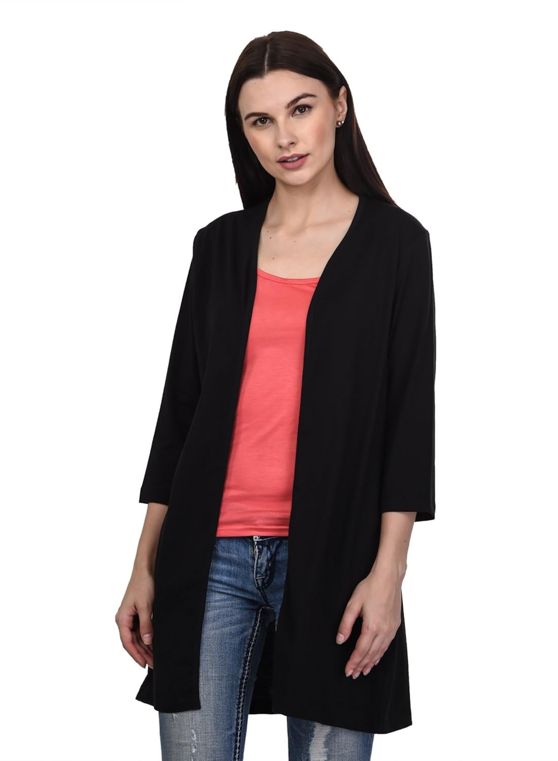 women's 3/4 th sleeves open plain long shrug (ts17)