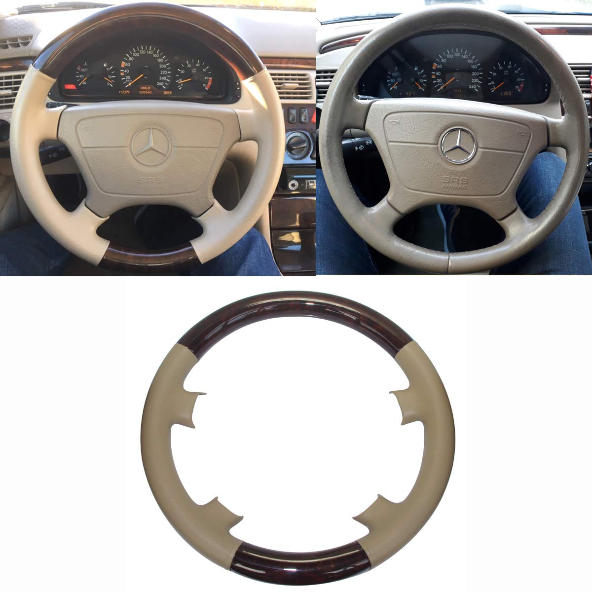 Lenkradhullen Dunkelgrau Leder Braun Holz Lenkradbezug Lenkrad Abdeckung 1995 1999 S210 W210 E Klasse E300 E320 E420 E430 E500 Und 1993 2000 W202 S202 C Klasse C230 C220 C280 Auto Motorrad Agb Lv