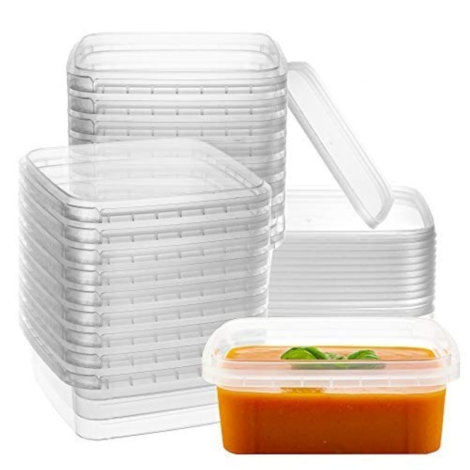 Photo 1 of NYHI 8 oz 20 Pack Square Clear Deli Containers with Lids Disposable BPA Free Square Plastic Food Storage Containers with Lids Airtight for Meal Prep Take Out Kitchen