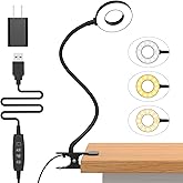 iZELL Lampe de bureau, lampe de lecture LED avec pince, 3 modes de couleur et 10 luminosités, col de cygne flexible pour enfa