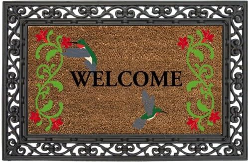 Hummingbird Welcome,Coir Floormat With Black Rubber Base,28x16 Inches