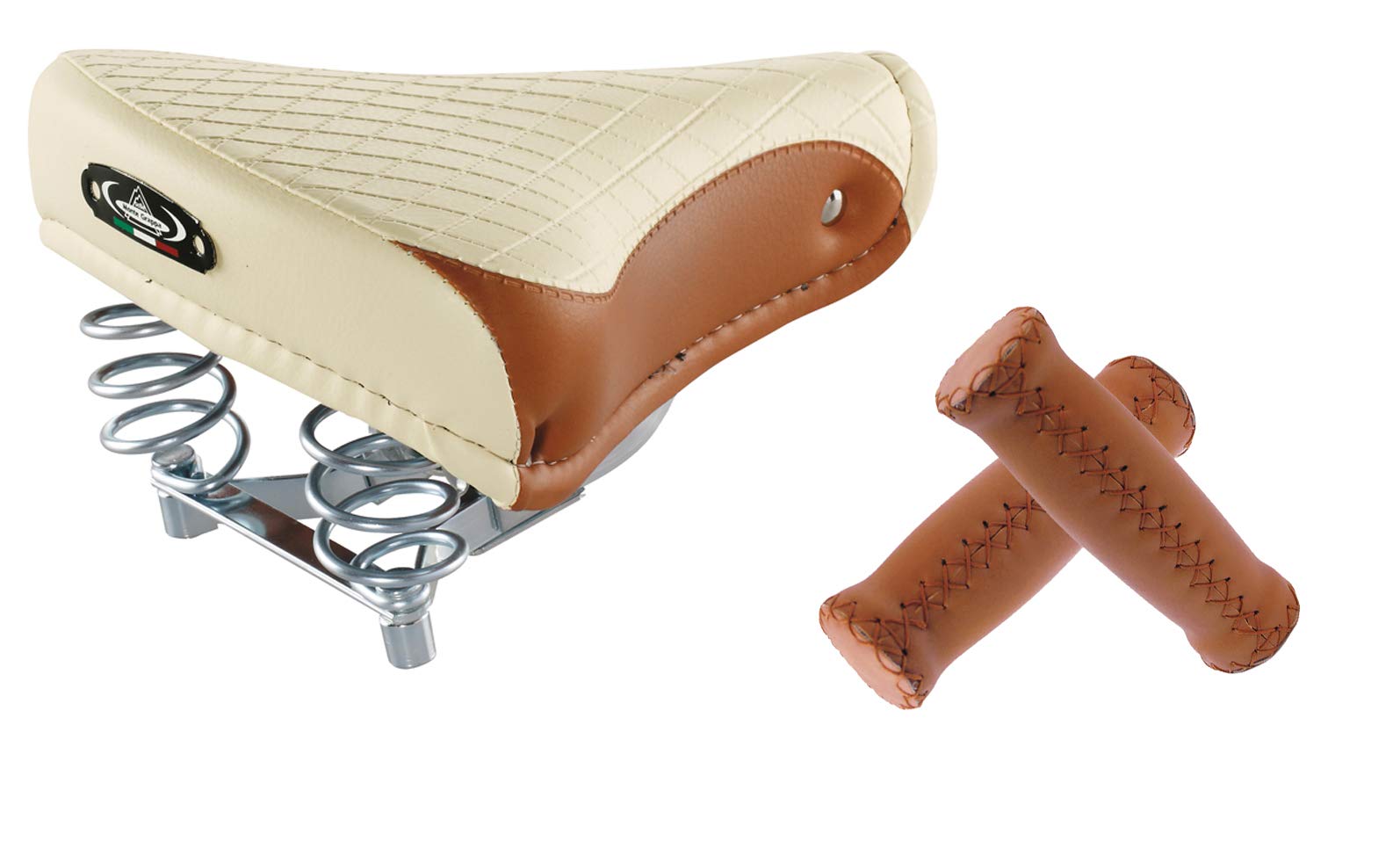 Montegrappa Saddle For City Wheel Beachc Ruiser Holland Wheel in Vintage Retro Look 1750 Export (Cream/Honey) + Montegrappa Buttons (Honey)