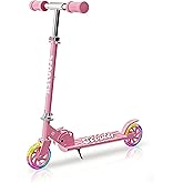 Scooter for Kids Ages 3+, Kids Kick Scooter with Led Light Up, Girly Pink Scooter with 3 Levels Adjustable, Lightweight Foldable Scooter for Boys&Girls Christmas Birthday Gift