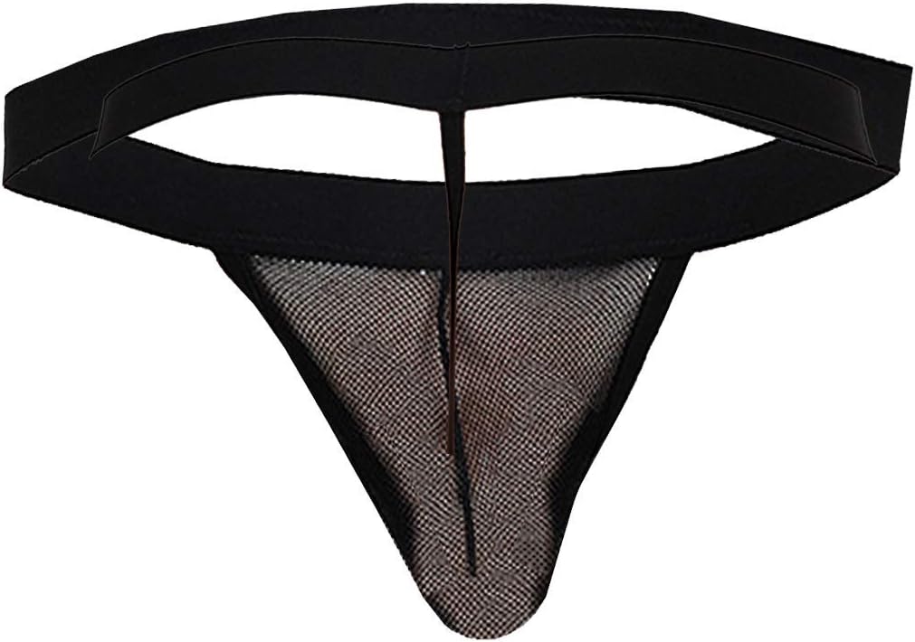 TIMI Men's Elastic Accent Net with T Back Black Free Size Thong G String.
