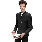 Men's Chinese Casual Suit Front Button Blazer Jackets Business Sport Coats Chinese Traditional Uniform