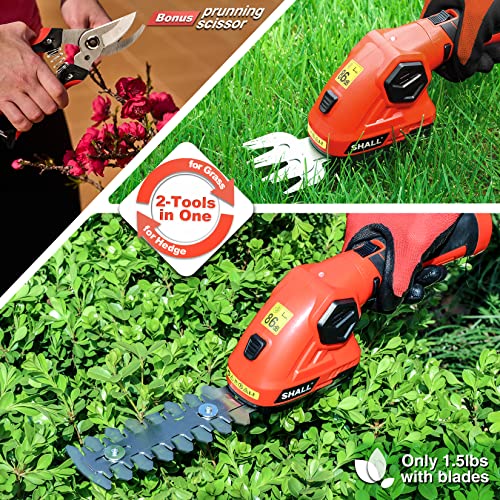 SHALL Cordless Grass Shear & Hedge Trimmer 7.2V Electric Shrub