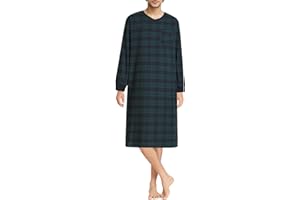 Esenchel Men's Cotton Flannel Nightshirt Long Sleeve Sleep Shirt with Pockets