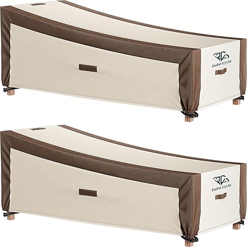 80 inch Chaise Lounge Cover Waterproof, Patio Chaise Lounge Cover for Outside, Outdoor Furniture Lounge Chair Cover for Anti-UV, Rip Resistant, Water Resistant, Medium, 2 Pack, Brown