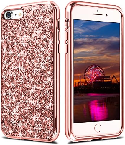iPhone 7 Case,iPhone 8 Case,Wollony Luxury Slim iPhone 8 Bling Shiny Glitter Case with Soft Fiber Lining Cushion Hybrid Shock-Absorption Bumper &amp; Anti-Scratch Back Cover for iPhone 7 8 - Champagne