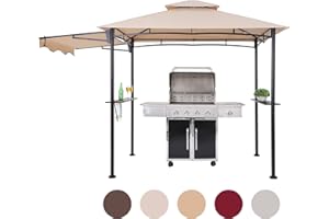 FAB BASED 5x8 Grill Gazebo, Outdoor BBQ Grill Patio Canopy with Extra Shadow & LED Lights, Barbeque Gazebo Canopy (Cream)