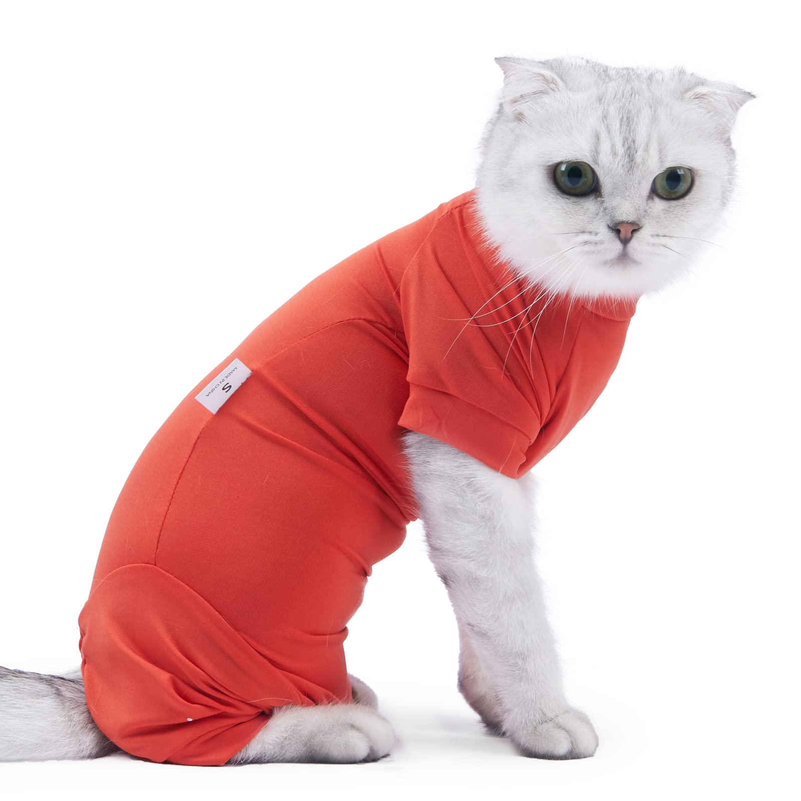 BT Bear Cat Professional Recovery Suit for Abdominal Wounds or Skin Diseases, E-Collar Alternative for Cats and Dogs, After Surgery Wear, Pajama Suit (M,Red)