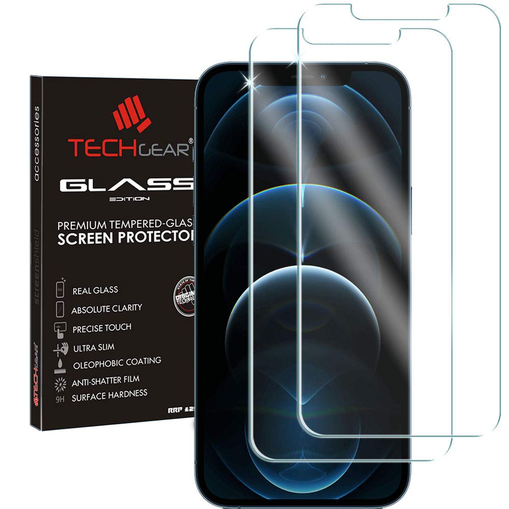 TECHGEAR [2 Pack GLASS Edition for iPhone 12 Pro Max 6.7", Tempered Glass Screen Protectors Cover [2.5D Round Edge] [9H Hardness] [Crystal Clarity] [Scratch-Resistant] [No-Bubble]