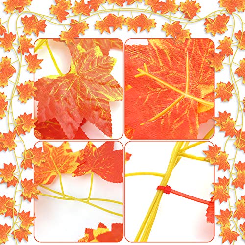 VGOODALL Künstliche Herbst Girlande, 16 STK. Eukalyptus Girlande Strähnen Künstliche Ahorn Blätter Autumn Leaves Girlande für Garten Hochzeit Party Wanddekoration