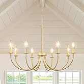 Rviezza 8-Light Gold Chandeliers for Dining Room, Farmhouse Dining Room Light Fixtures, Rustic Candle Chandelier Light Fixtur