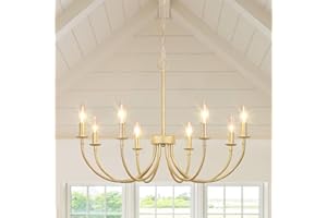 Rviezza 8-Light Gold Chandeliers for Dining Room, Farmhouse Dining Room Light Fixtures, Rustic Candle Chandelier Light Fixtures for Living Room, Kitchen, Staircase, Entryway, Foyer