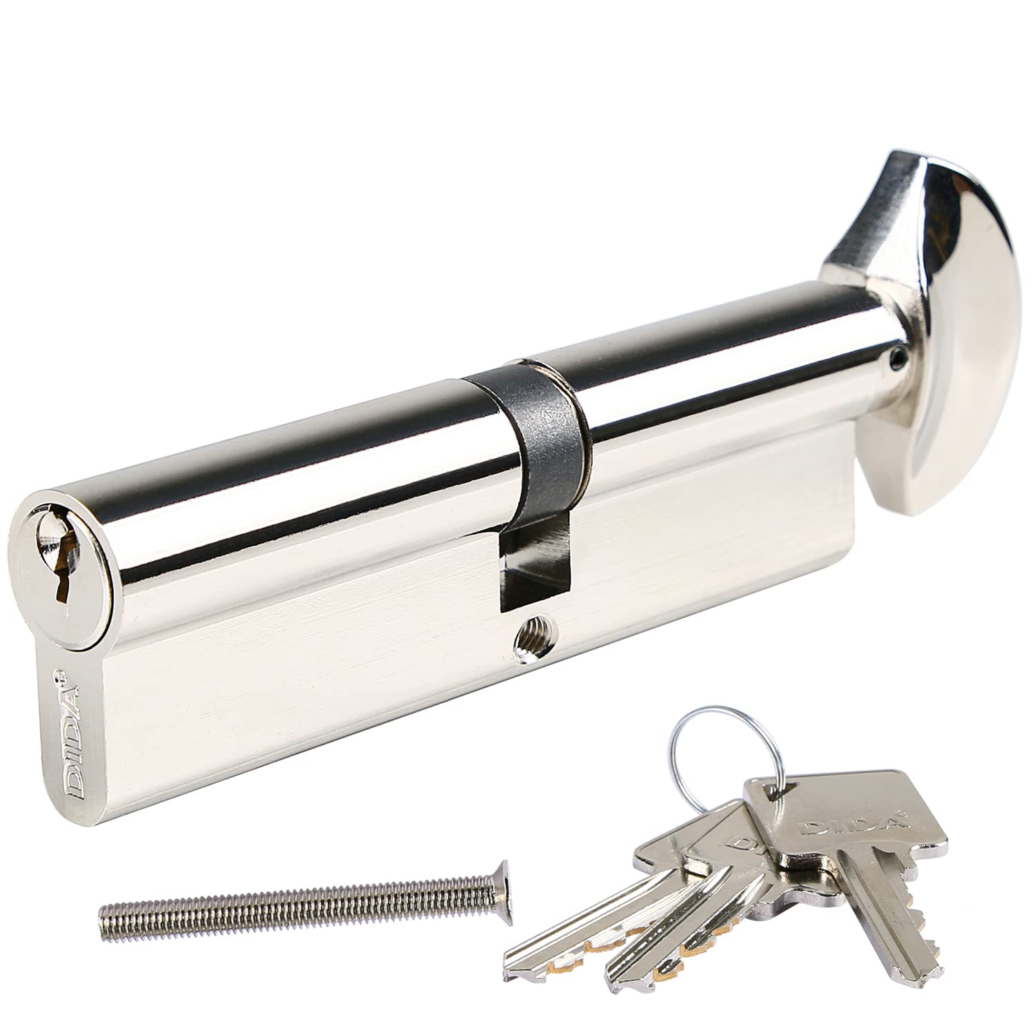 DIDA® 95mm(45T/50) Thumb Turn Euro Cylinder Lock,UPVC Barrel Lock with 3 Keys Anti-Pick,Anti-Bump,Anti-Drill,High Security,Polished Nickel Finish,Suitable for All Door Types,BS EN 1303:2005